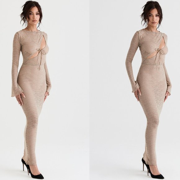 House of CB 'Giovanna' Stone Floral Lace Maxi Dress NWT - Picture 5 of 11